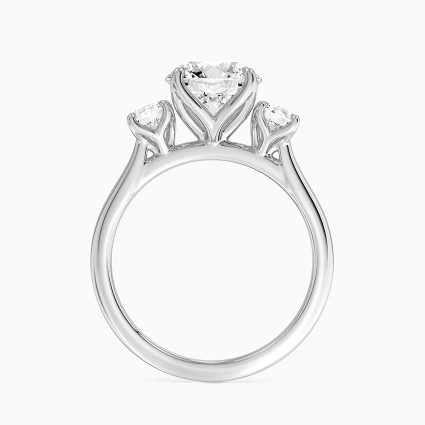 Three Stone Round Diamond Engagement Ring, Classic Trilogy Ring, Anniversary Gift for Her