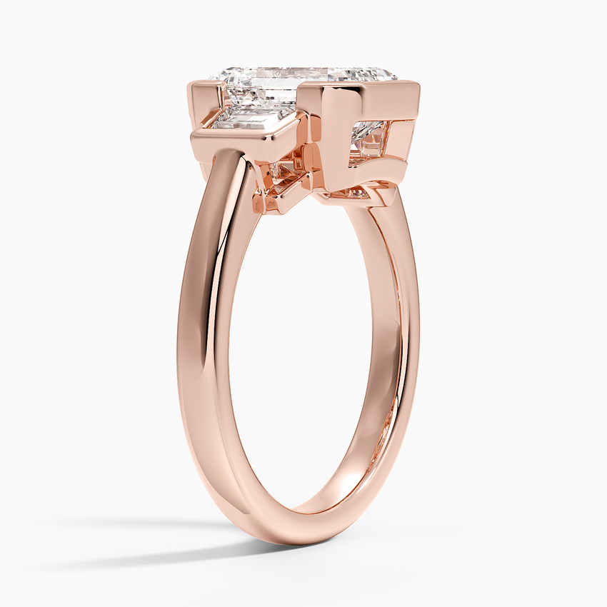 Emerald Cut Diamond Engagement Ring, Three Stone Bezel Set Ring, Minimalist Luxury Bridal Ring