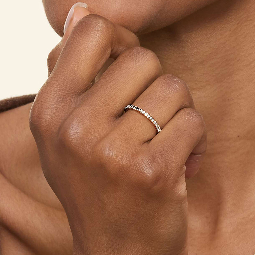 Black & White Diamond Half Eternity Ring, Minimalist Stackable Band, Anniversary Wedding Ring