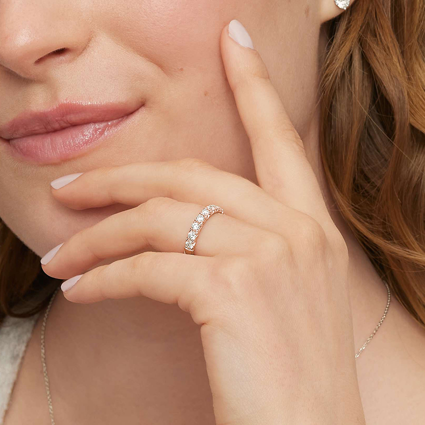 Round Diamond Half Eternity Ring, Solid Gold Wedding Band, Prong Set Diamond Anniversary Ring