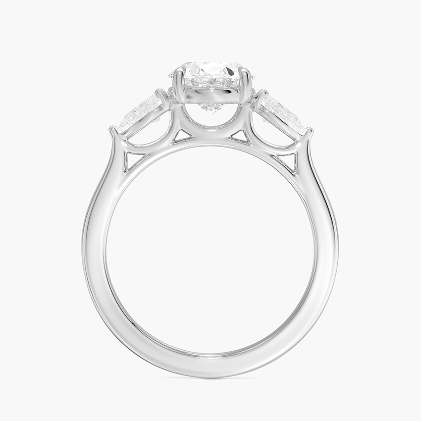 Oval Cut Diamond Engagement Ring with Pear Side Stones, Three Stone Diamond Ring, Solid Gold Ring