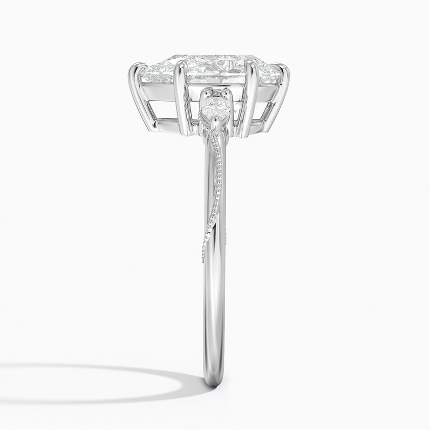 Pear Cut Diamond Engagement Ring with Side Stones, Minimalist Solitaire Ring, Milgrain Band