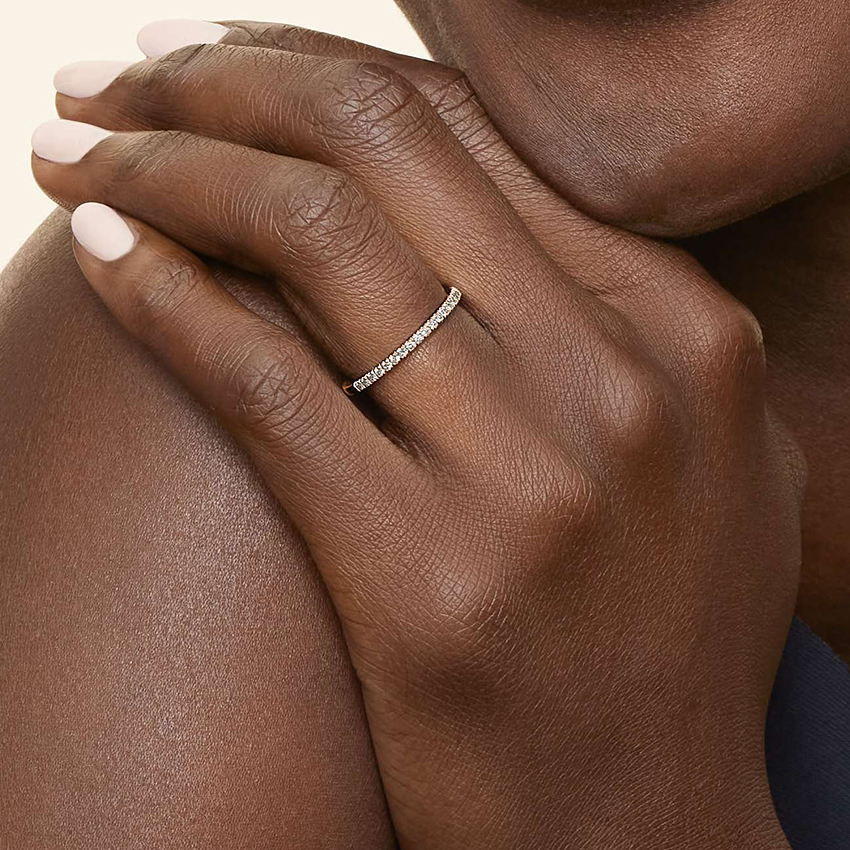 Minimalist Diamond Eternity Band Ring, Thin Stackable Wedding Band, Anniversary Gift