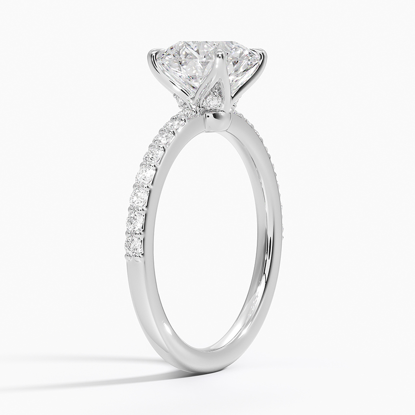 Round Cut Moissanite Engagement Ring, Hidden Halo Pave Band Ring, Bridal Ring