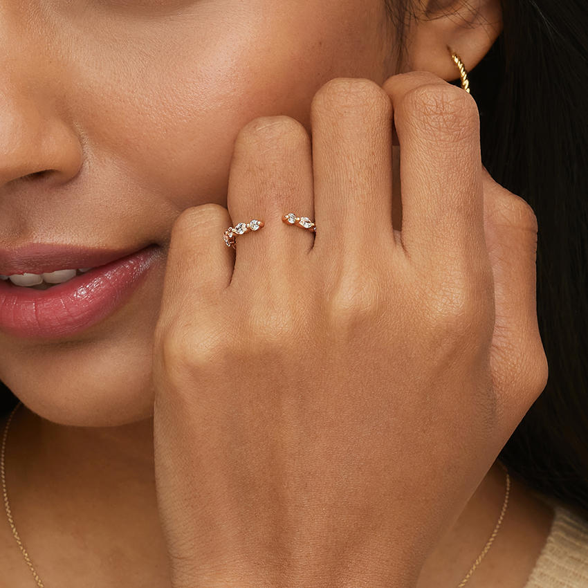 Minimalist Open Diamond Ring, Round Cut Lab Diamond Adjustable Cuff Ring, Stackable Statement Ring