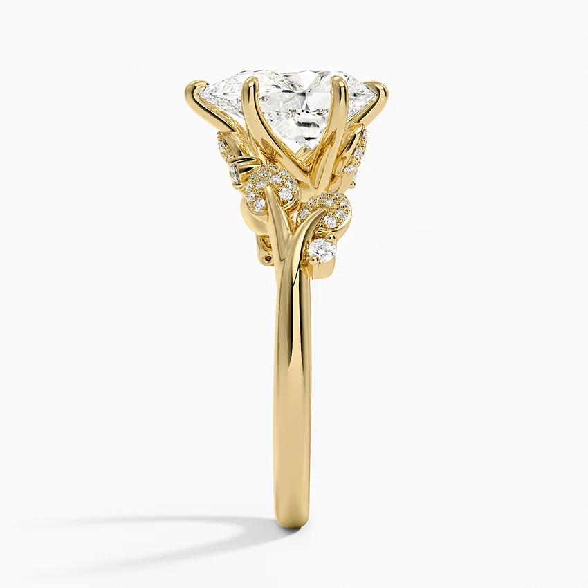 Pear Cut Diamond Leaf Engagement Ring, Nature Inspired Bridal Ring, Vine Style Diamond Ring