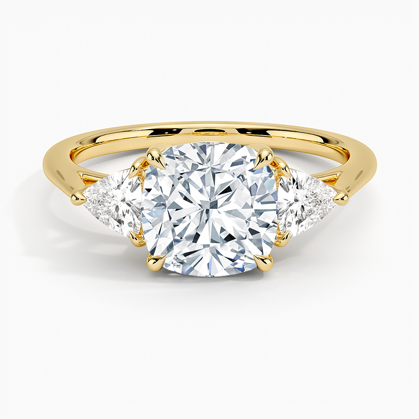 Cushion Cut Diamond Engagement Ring, Three Stone Diamond Ring, Trillion Side Stones
