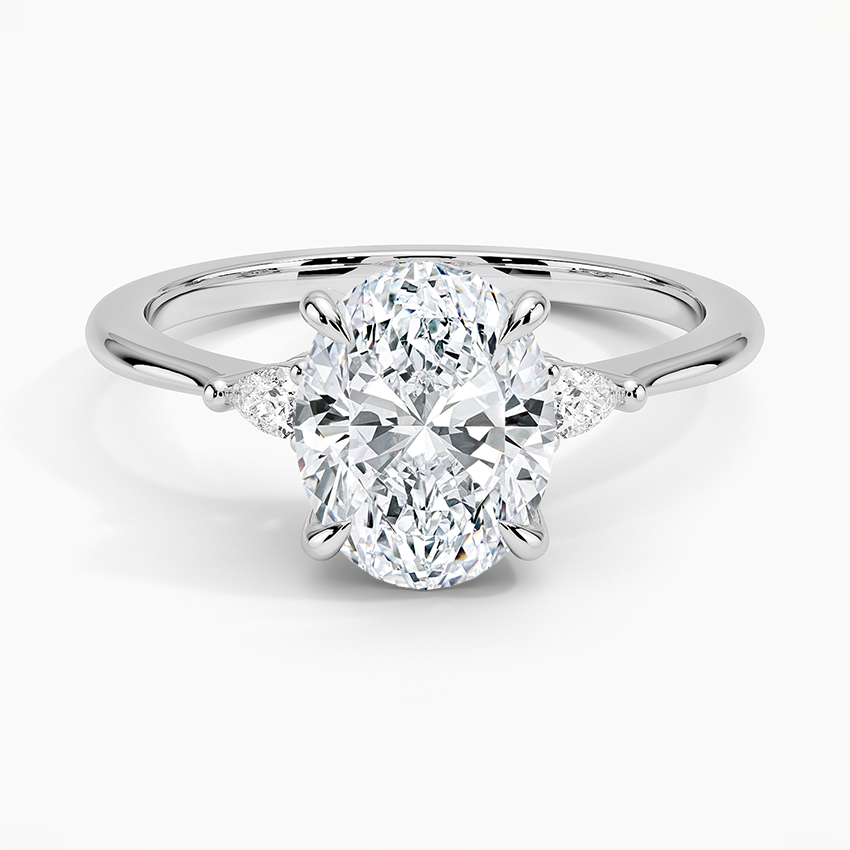 Oval Cut Diamond Engagement Ring, Minimal Three Stone Ring, Tapered Side Diamond Ring