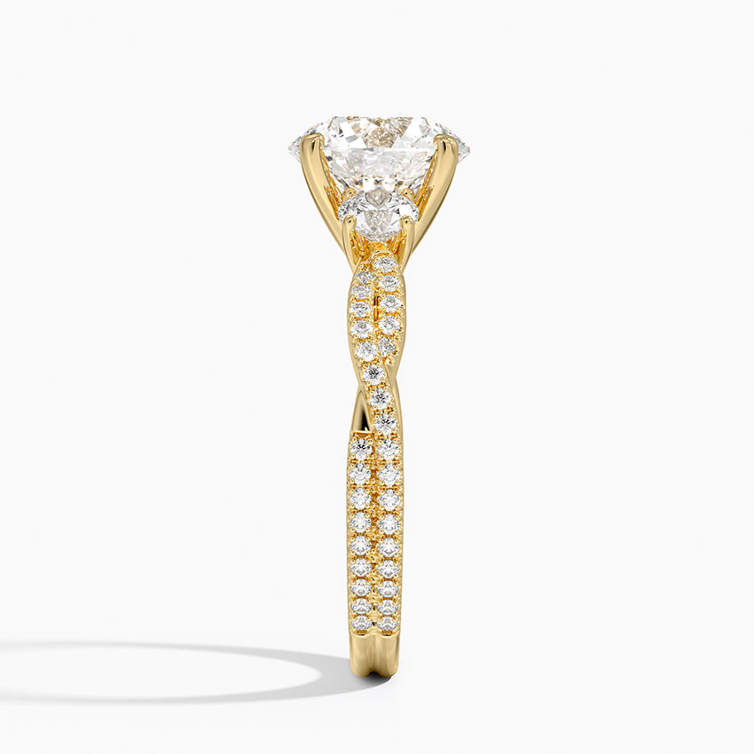 Three Stone Round Cut Diamond Engagement Ring, Twisted Pavé Band, Elegant Bridal Ring