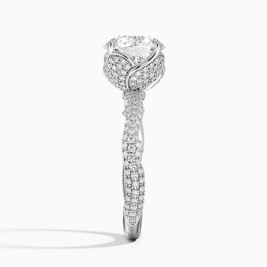 Twisted Pavé Diamond Engagement Ring, Round Cut Solitaire