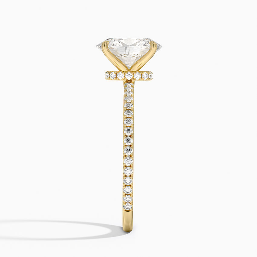Oval Cut Diamond Engagement Ring, Hidden Halo Pavé Band, Solid Gold Ring