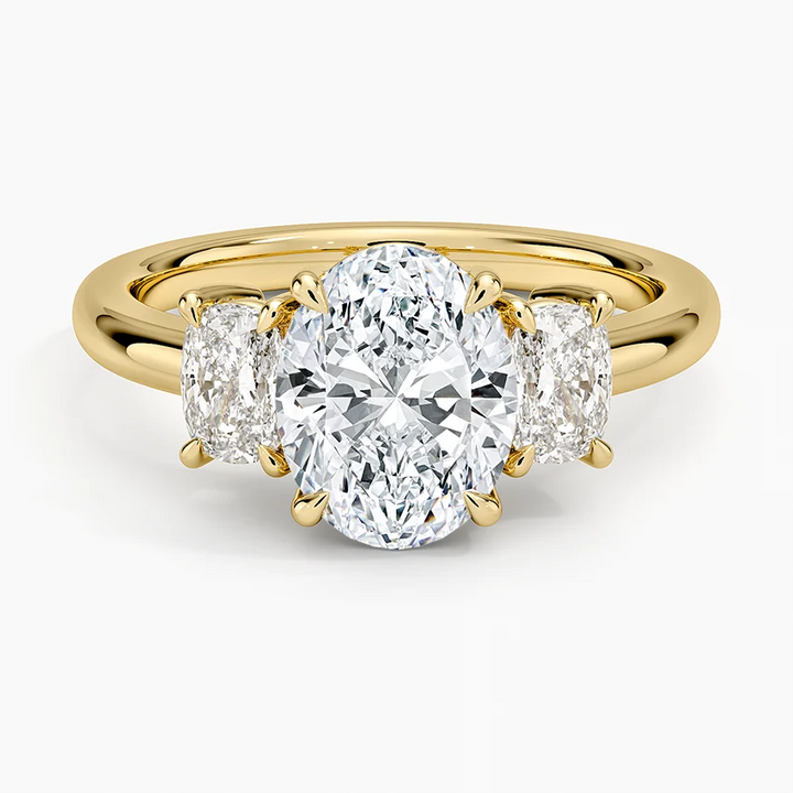 Oval Cut Three Stone Diamond Engagement Ring, 3 Stone Oval Diamond Ring, Solid Gold Ring