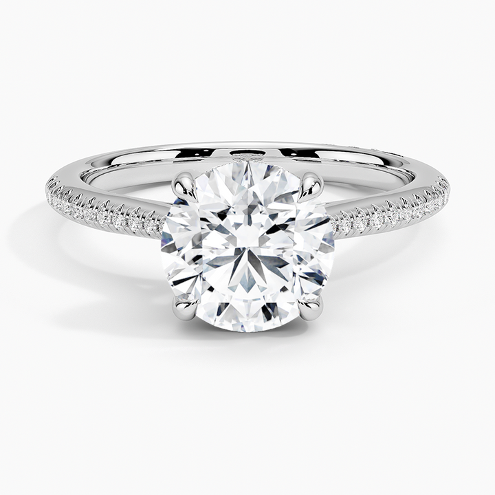 Classic Round Cut Solitaire Diamond Engagement Ring with Pavé Band