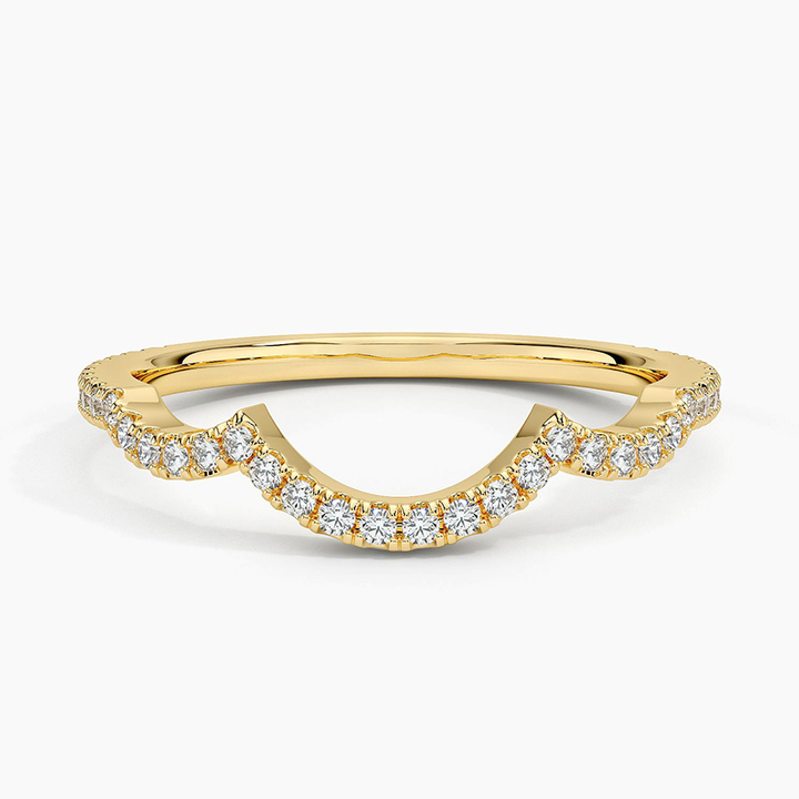 Curved Diamond Wedding Band, V Shaped Diamond Ring, Chevron Stackable Ring