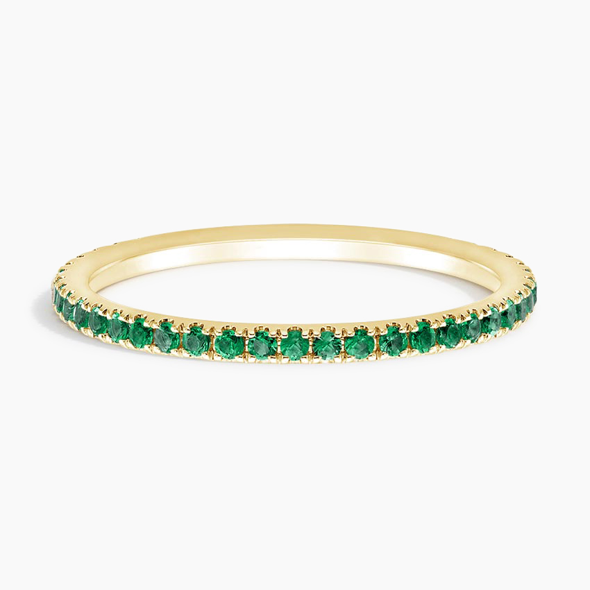 Emerald Wedding Band Ring, Green Gemstone Eternity Band, Stackable Ring