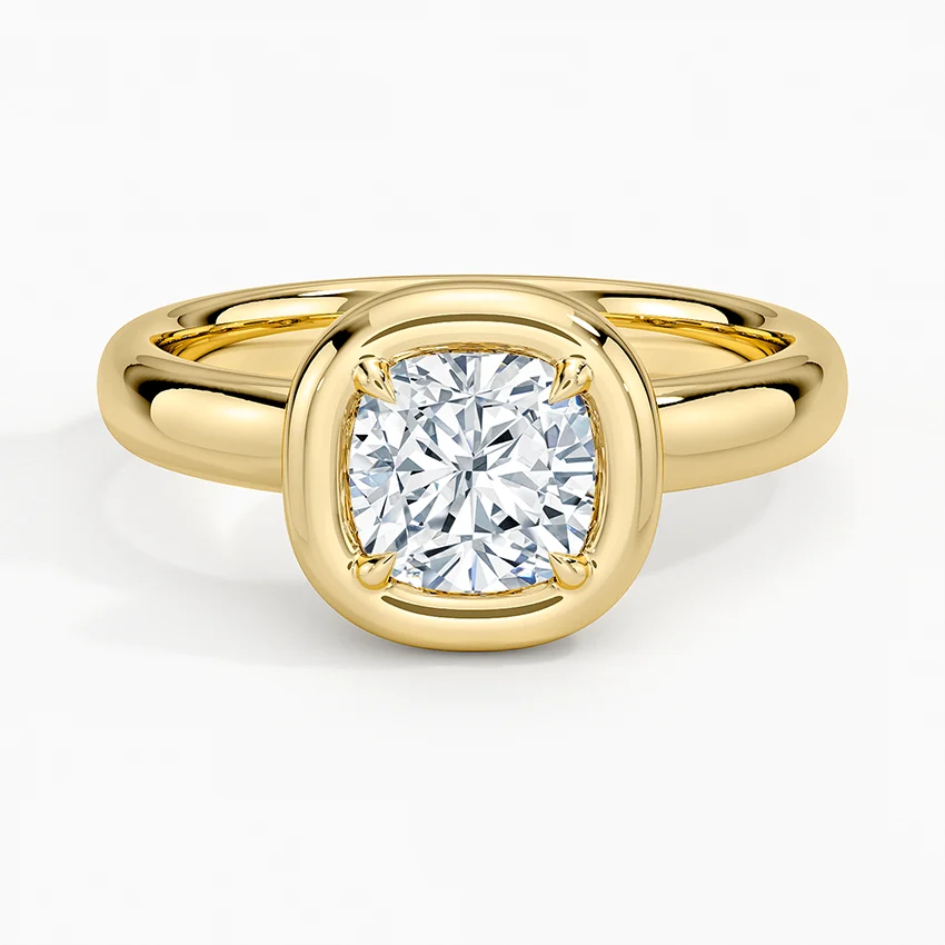 Cushion Cut Bezel Set Diamond Engagement Ring, Minimalist Solitaire Ring