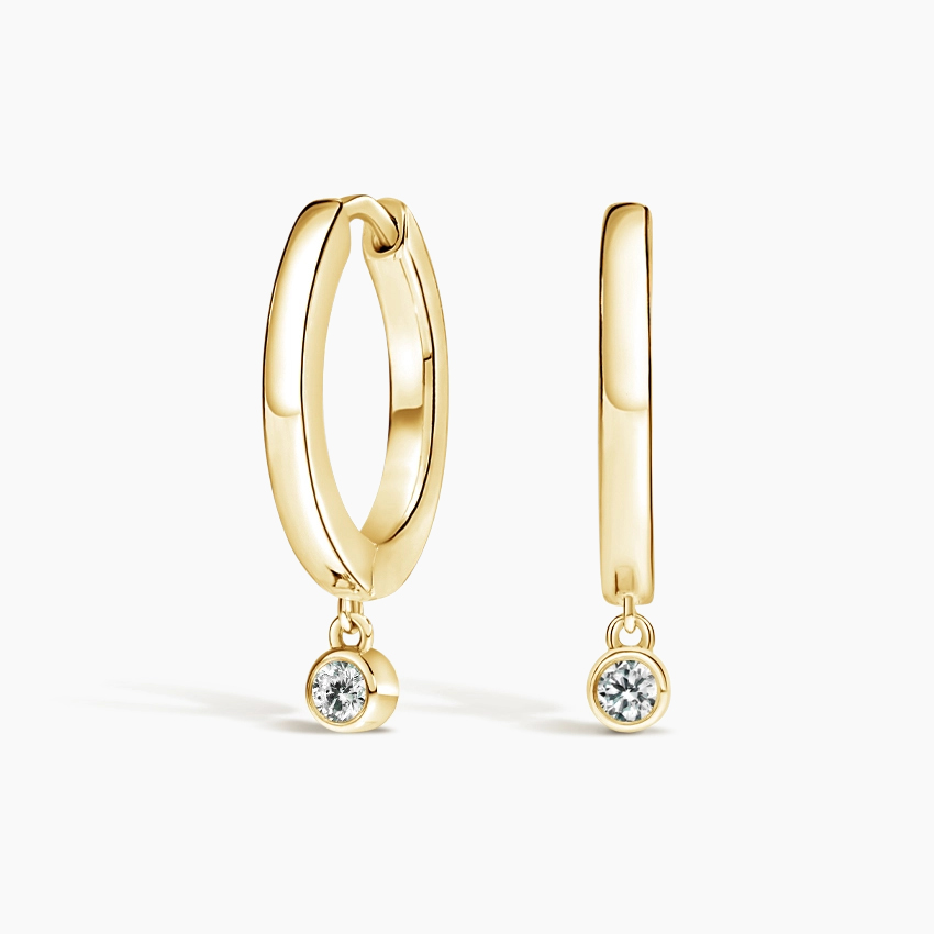 Diamond Drop Huggie Hoop Earrings