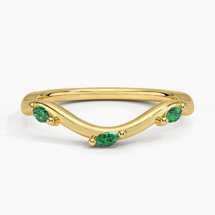 Emerald Marquise Chevron Ring, Curved V Band, Green Stone Stacking Ring