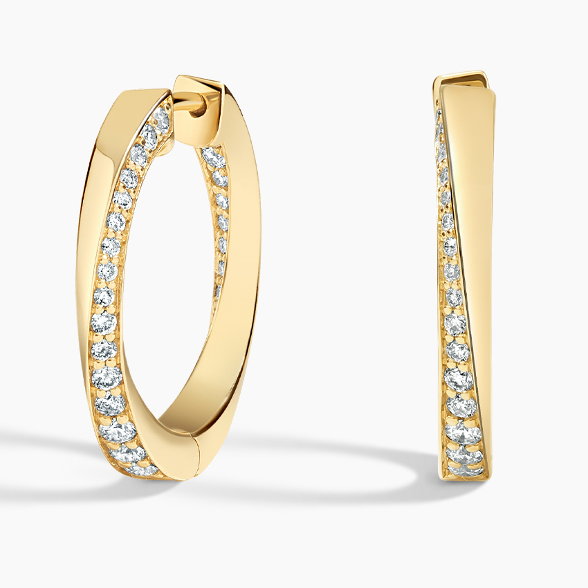 Diamond Hoop Earrings, Minimalist Pave Diamond Hoops, Modern Geometric Huggie Earrings