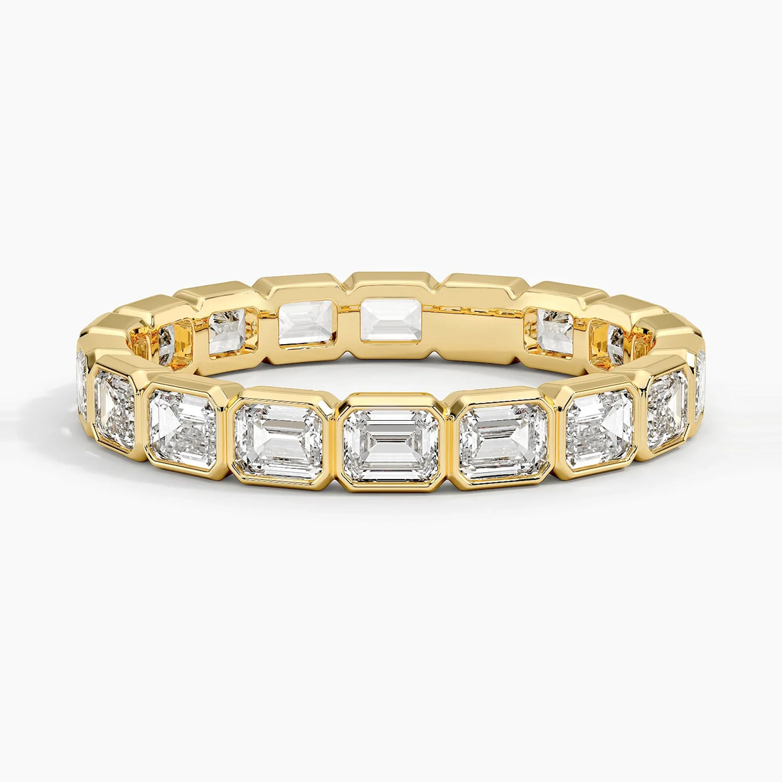 Emerald Cut Diamond Eternity Ring, Bezel Set Diamond Band, Stackable Wedding Band