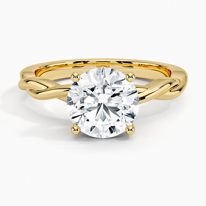Round Cut Diamond Solitaire Engagement Ring, Twisted Band Ring, Elegant Promise Ring for Women