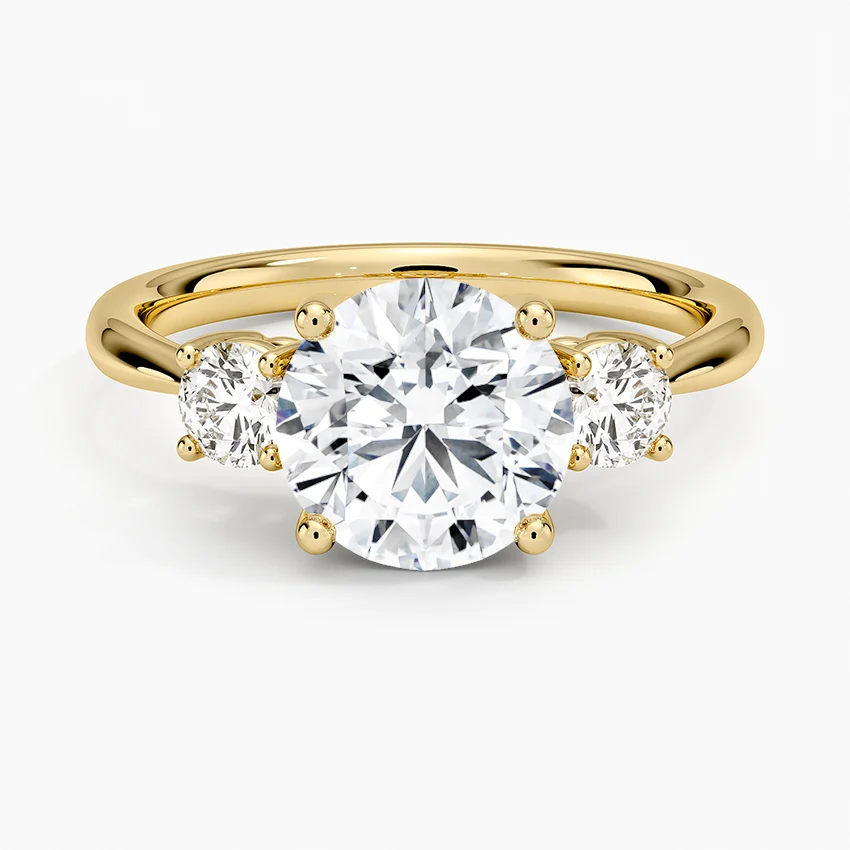 Three Stone Round Cut Diamond Engagement Ring, 3 Stone Moissanite Ring, Bridal Ring Gift for Her