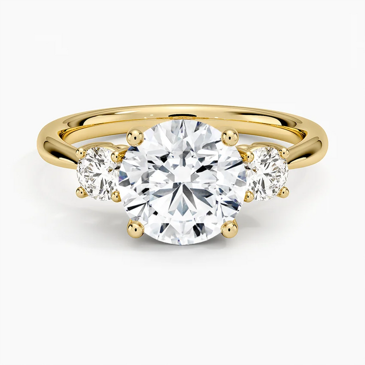 Three Stone Round Cut Diamond Engagement Ring, 3 Stone Moissanite Ring, Bridal Ring Gift for Her
