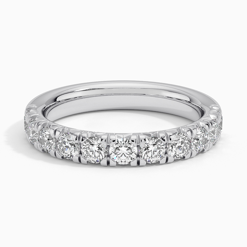 Round Diamond Half Eternity Ring, Solid Gold Wedding Band, Prong Set Diamond Anniversary Ring