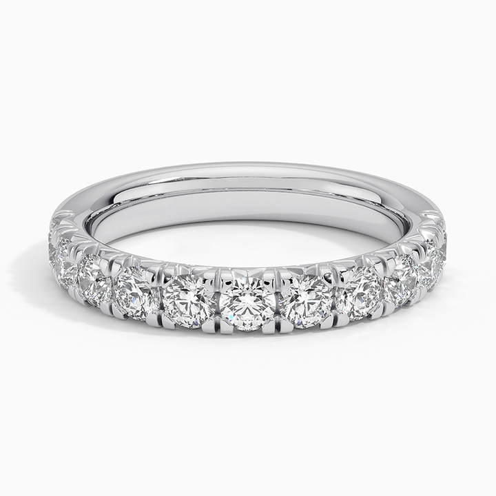 Round Diamond Half Eternity Ring, Solid Gold Wedding Band, Prong Set Diamond Anniversary Ring