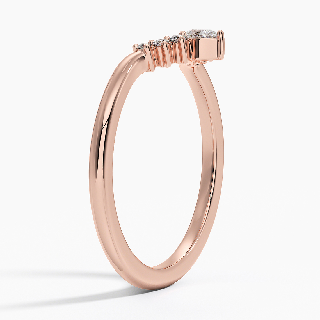 Pear Shaped Diamond V Band Ring, Curved Wedding Band, Minimalist Nesting Ring