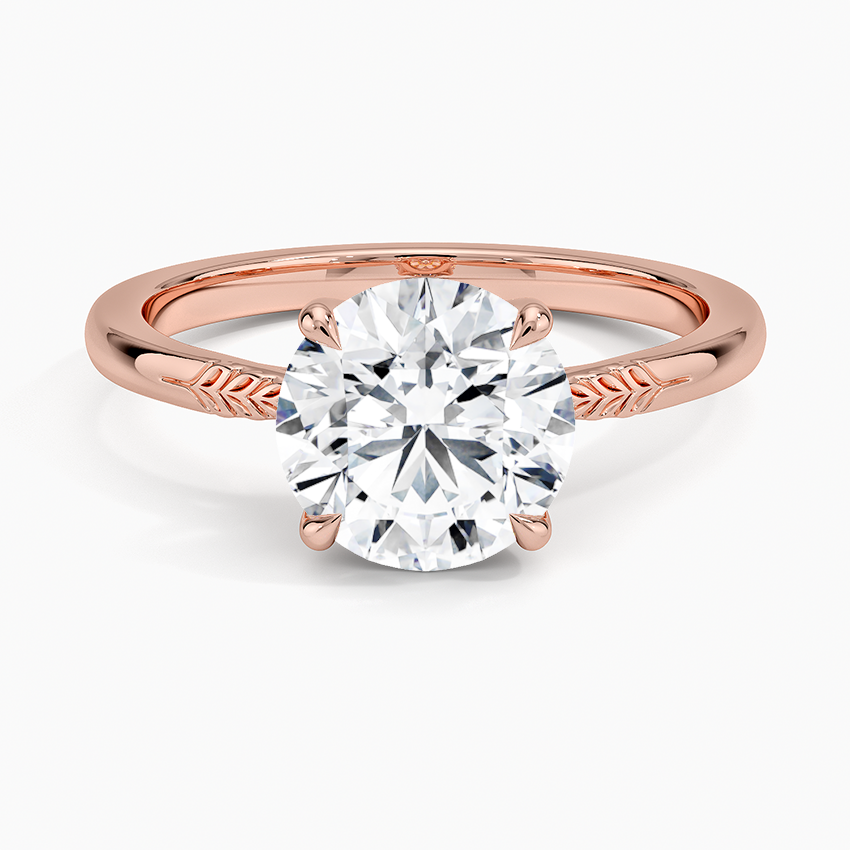 Nature-Inspired Leaf Detail Round Solitaire Diamond Engagement Ring