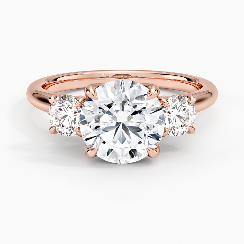 Three Stone Round Diamond Engagement Ring, Classic Trilogy Ring, Anniversary Gift for Her