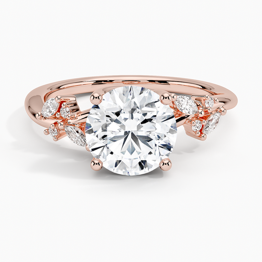 Round Cut Moissanite Engagement Ring, Leaf Vine Diamond Ring, Nature Inspired Bridal Ring