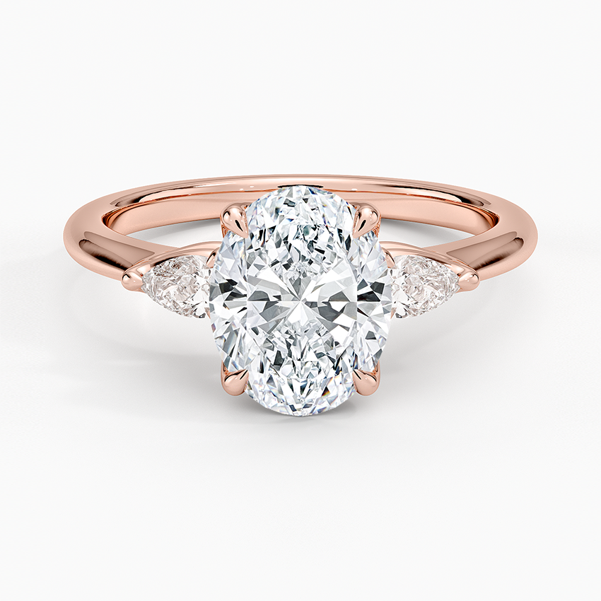Oval Cut Three Stone Engagement Ring, Diamond Side Stones Ring, Solid Gold Ring