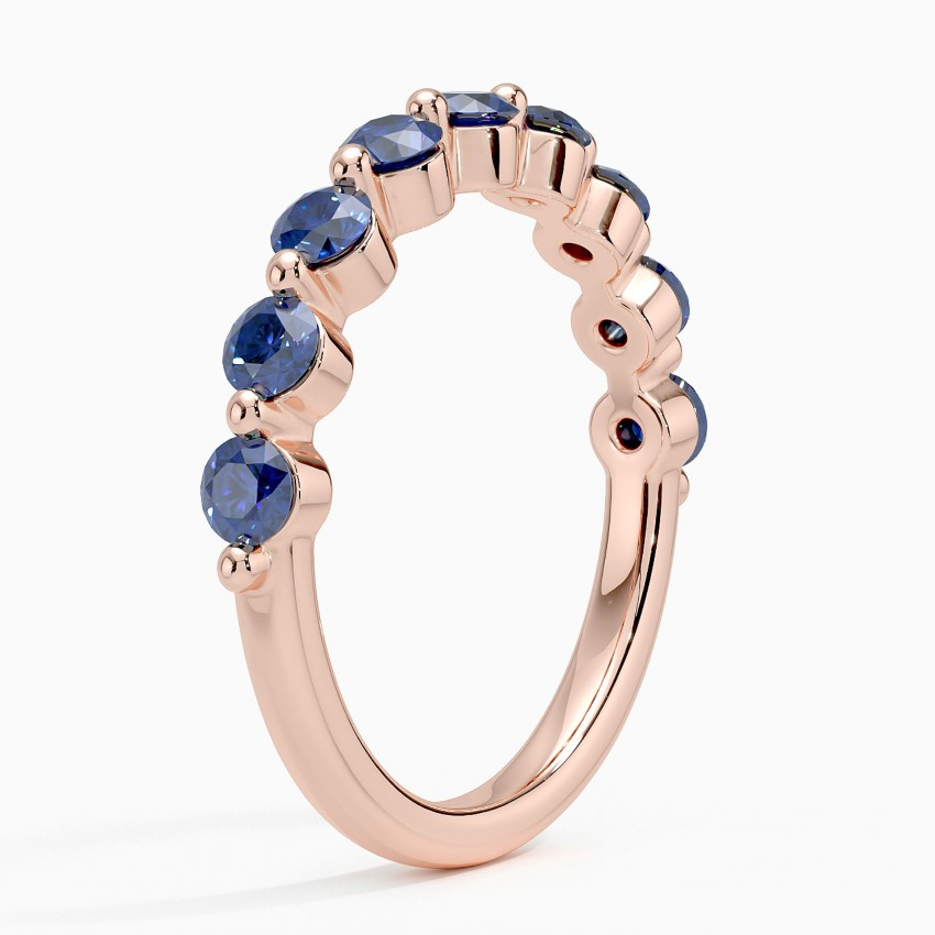 Blue Sapphire Diamond Eternity Band Ring, Round Cut Blue Gemstone Wedding Band, Anniversary Gift for Her