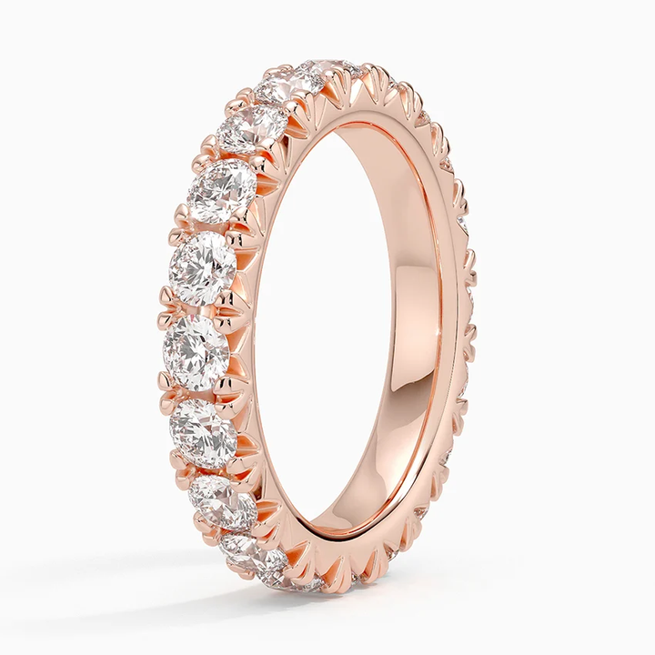 Round Cut Diamond Eternity Band Ring, Full Eternity Wedding Band, Solid Gold Stackable Ring