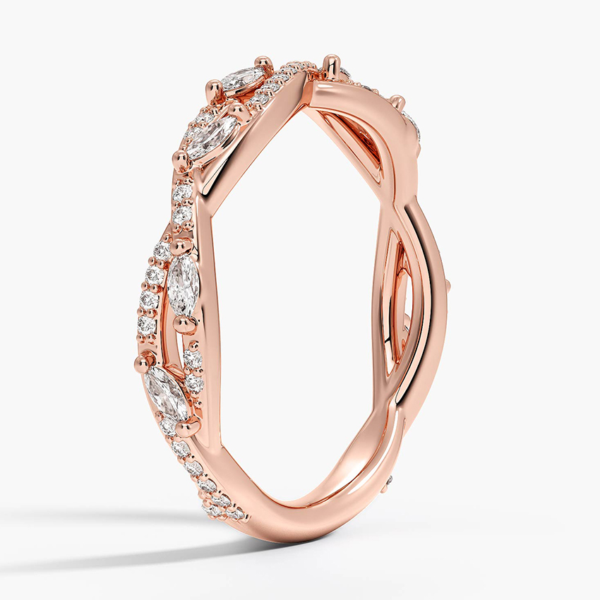 Infinity Twist Diamond Ring, Marquise & Round Diamond Wedding Band, Stackable Promise Ring