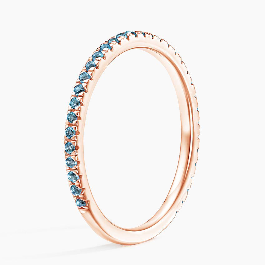 Blue Diamond Eternity Ring, Thin Stackable Band, Minimalist Wedding Band