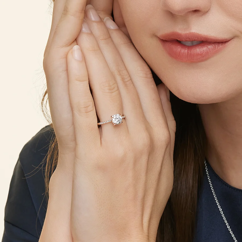 Oval Cut Diamond Engagement Ring, 4 Prong Solitaire Ring, Pave Diamond Band