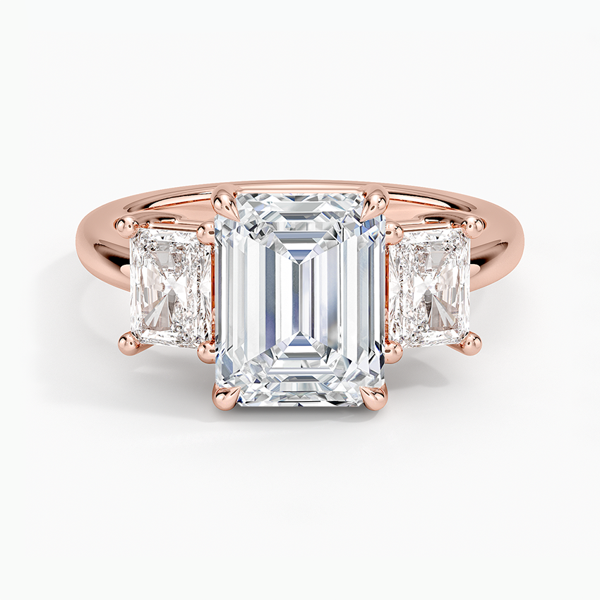 Emerald Cut Three Stone Diamond Ring, Elegant Trilogy Engagement Ring, Minimalist Luxury Bridal Ring