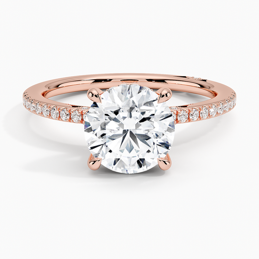 Round Brilliant Cut Diamond Engagement Ring, Solitaire with Pavé Band, Promise Ring for Her