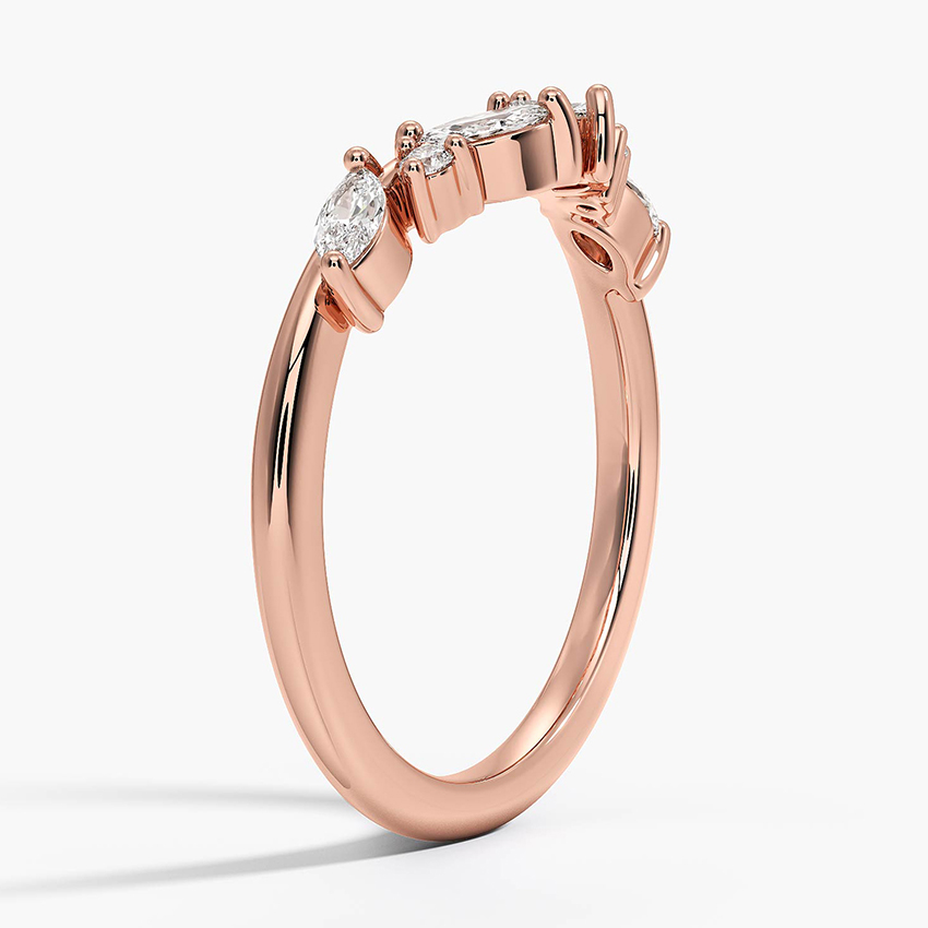 Marquise & Round Diamond Chevron Ring, Minimalist V-Shaped Wedding Band, Stackable Curved Diamond Ring