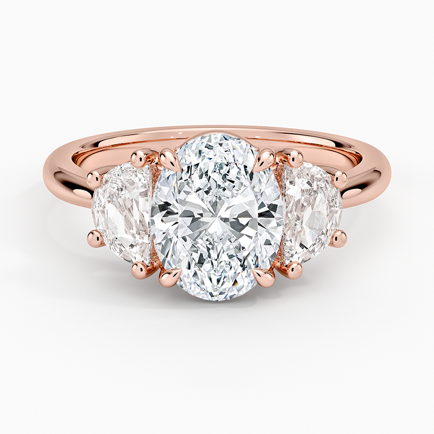Oval Cut Three Stone Diamond Engagement Ring, Hidden Halo Side Stones Ring, Solid Gold Promise Ring