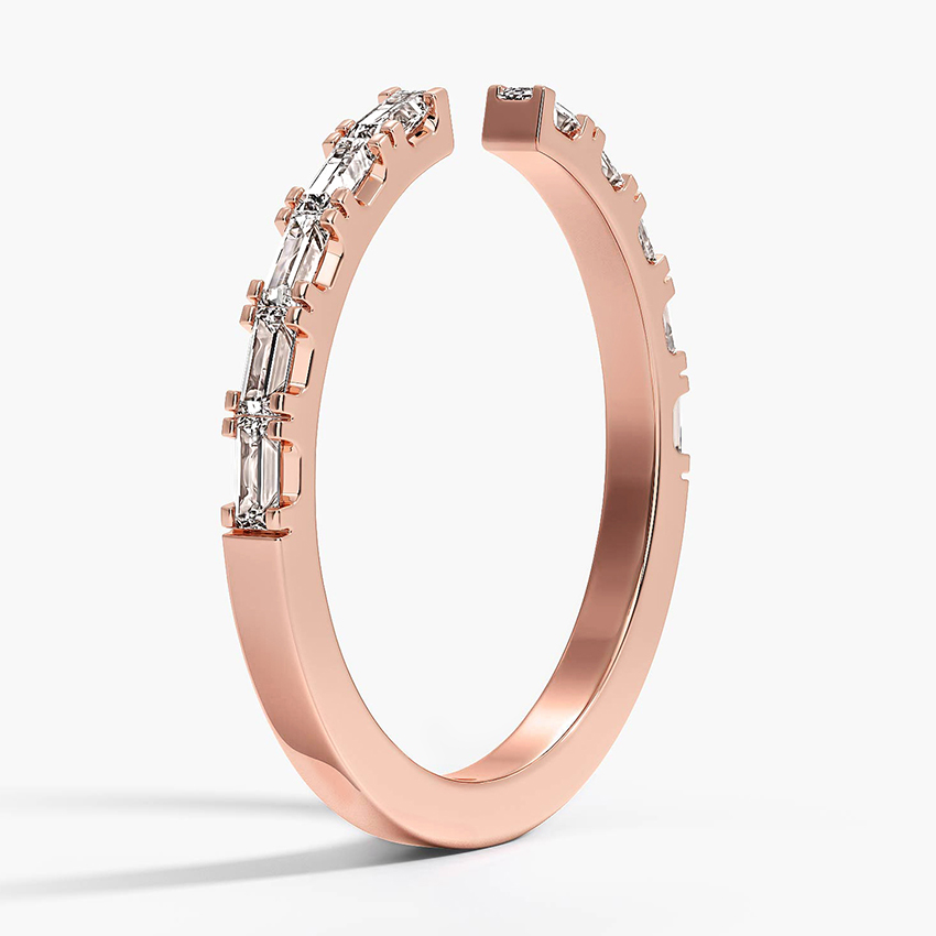 Baguette Diamond Open Ring, Minimalist Adjustable Diamond Ring, Stackable Gold Ring