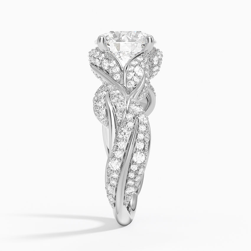 Infinity Twist Moissanite Engagement Ring, Round Cut Hidden Halo Diamond Ring, Vintage Leaf Design Bridal Ring