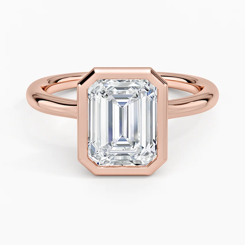 Emerald Cut Diamond Engagement Ring, Bezel Set Solitaire Ring, Minimalist Modern Bridal Ring