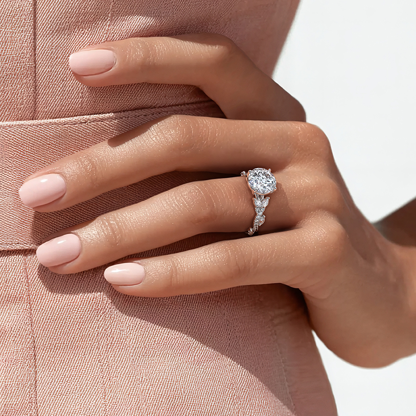 Round Cut Moissanite Engagement Ring, Twisted Pave Diamond Band, Vintage Inspired Bridal Ring