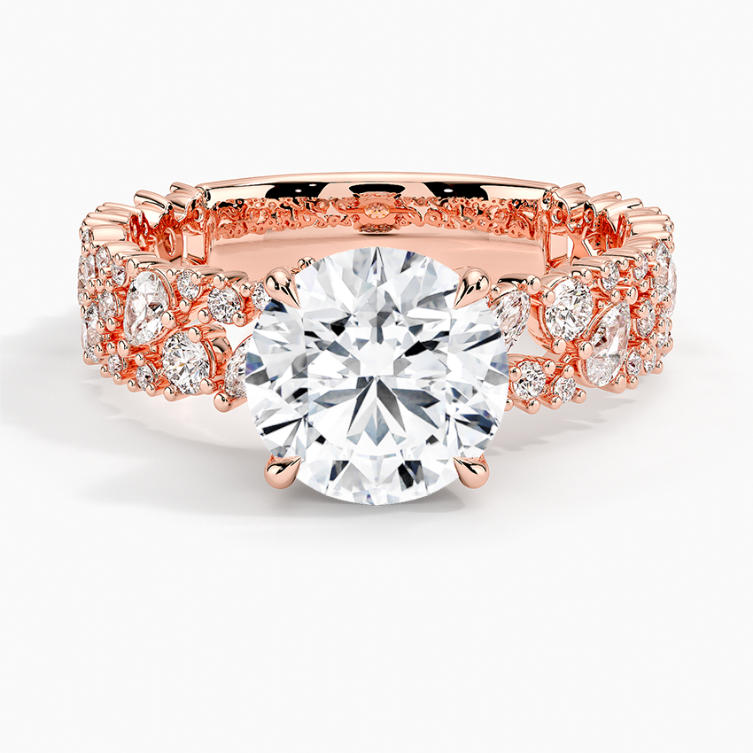 Vintage Floral Round Cut Moissanite Engagement Ring, Diamond Cluster Halo Ring, Unique Nature Inspired Bridal Ring