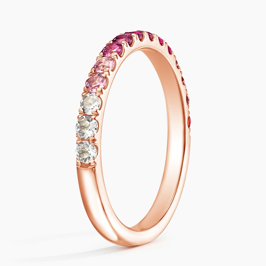 Pink Sapphire Ombre Diamond Ring, Half Eternity Band,Stackable Gemstone Ring