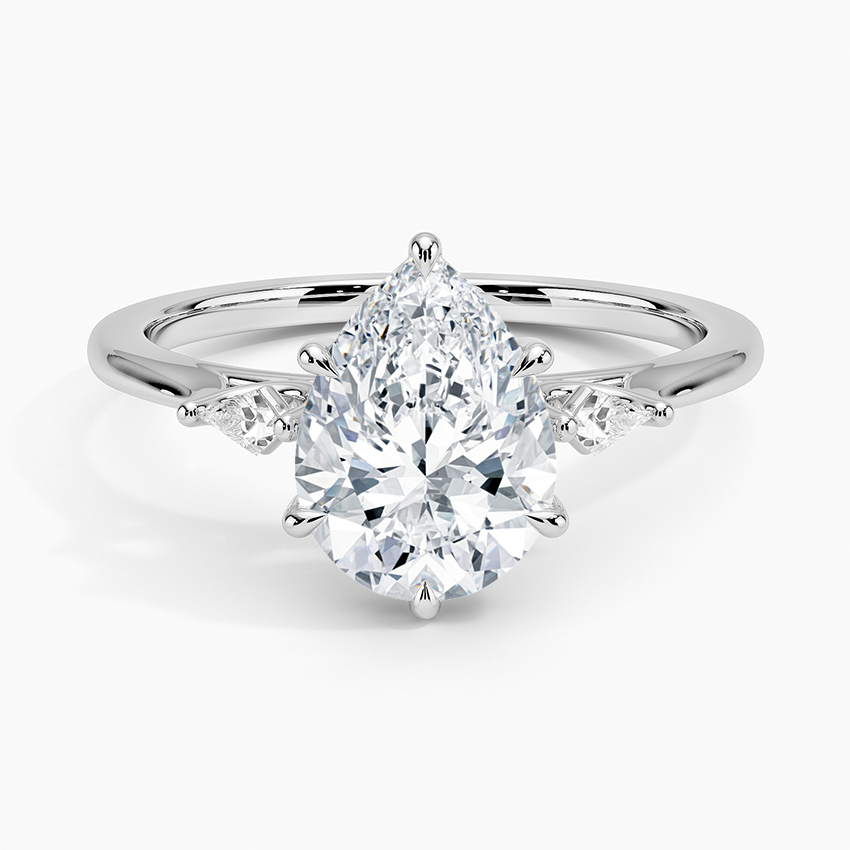 Pear Cut Diamond Engagement Ring, 3 Stone Minimalist Ring, Elegant Bridal Ring